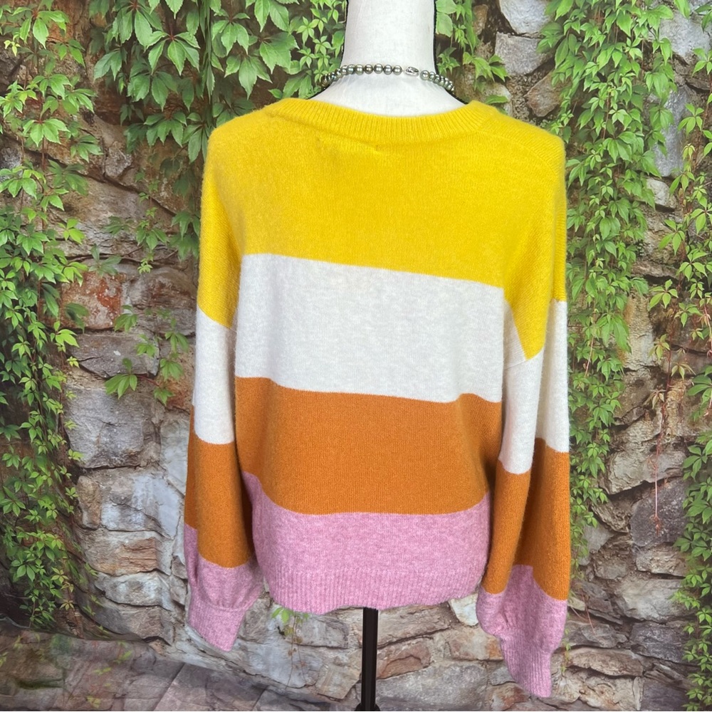 MADEWELL Yellow/Orange Striped Wool Blend Gladwell Balloon Sleeve Sweater, S - Picture 9 of 14